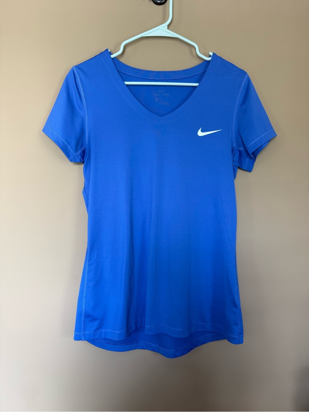 Nike Women's Short Sleeve V-Neck Top - Blue with White Swoosh